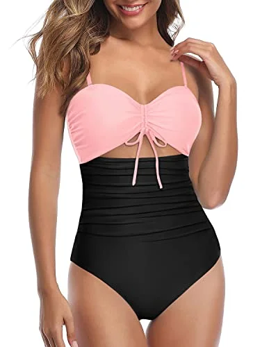 Criss Cross/Vertical Shoulder Straps Swimsuits For Curvy Womens-Pink And Black Strappy Back Bikini Criss Cross/Vertical Shoulder Straps Swimsuits For Curvy Womens-Pink And Black Strappy Back Bikini