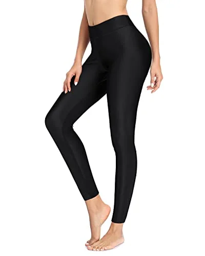 Women Swimming Leggings High Waisted Upf 50+ Rash Guard Swimsuit Pants-Black Solid Color Swimsuit Women Swimming Leggings High Waisted Upf 50+ Rash Guard Swimsuit Pants-Black Solid Color Swimsuit