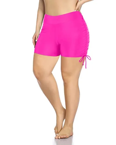 Modest Swimming Shorts For Women Plus Size High Waisted Swimsuit Shorts-Neon Pink Sporty Swim Shorts Modest Swimming Shorts For Women Plus Size High Waisted Swimsuit Shorts-Neon Pink Sporty Swim Shorts