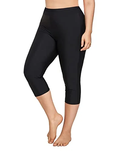 Women Long Swim Shorts Elastic Waistband Plus Size Long Swim Capris-Black Sleek Mesh Bikini Women Long Swim Shorts Elastic Waistband Plus Size Long Swim Capris-Black Sleek Mesh Bikini