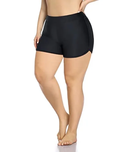 Full Coverage & Tummy Control Swim Shorts For Women Plus Size-Black Mesh Panel Swimwear Full Coverage & Tummy Control Swim Shorts For Women Plus Size-Black Mesh Panel Swimwear