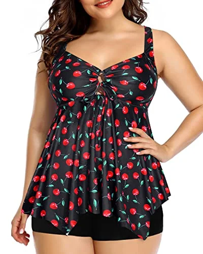 Flowy Top Loose Fit Plus Size Tankini Swimsuits For Women-Black Cherry Beach Ready Swimsuit Flowy Top Loose Fit Plus Size Tankini Swimsuits For Women-Black Cherry Beach Ready Swimsuit