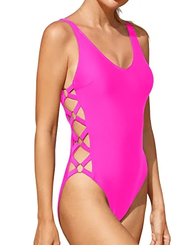 Criss Cross One-Piece Swimsuit Sexy Criss Cross Bathing Suit-Neon Pink Comfortable Swim Dress Criss Cross One-Piece Swimsuit Sexy Criss Cross Bathing Suit-Neon Pink Comfortable Swim Dress