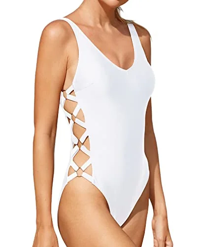 High Cut Push Up One Piece Swimsuit For Women Strappy Criss Cross Monokini-White Stylish Cover-Up Set High Cut Push Up One Piece Swimsuit For Women Strappy Criss Cross Monokini-White Stylish Cover-Up Set
