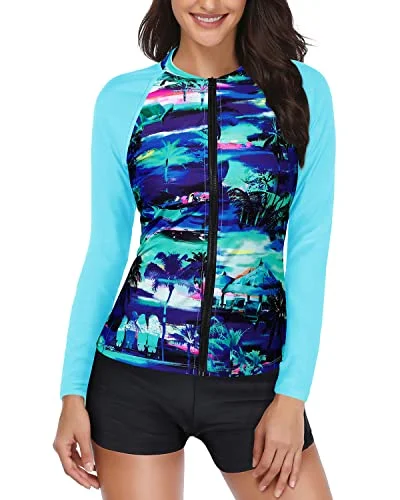 Women's UPF 50+ Two Piece Bathing Suit Long Sleeve Zipper Rash Guard Swimsuit Mesh Detail Bikini Women's UPF 50+ Two Piece Bathing Suit Long Sleeve Zipper Rash Guard Swimsuit Mesh Detail Bikini