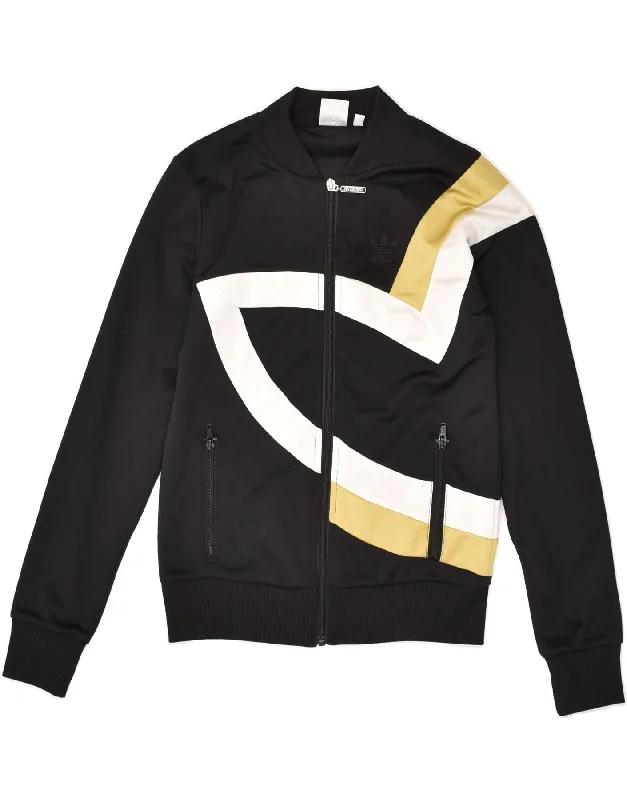ADIDAS Womens Graphic Tracksuit Top Jacket EU 34 XS Black Colourblock Knit Jacket Woven Jacket Fleece Jacket ADIDAS Womens Graphic Tracksuit Top Jacket EU 34 XS Black Colourblock Knit Jacket Woven Jacket Fleece Jacket