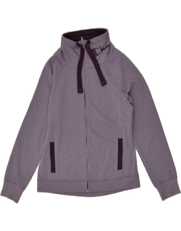 CHAMPION Womens Graphic Tracksuit Top Jacket UK 14 Medium Purple Cotton Cotton Fabric Linen Fabric Terry Fabric CHAMPION Womens Graphic Tracksuit Top Jacket UK 14 Medium Purple Cotton Cotton Fabric Linen Fabric Terry Fabric