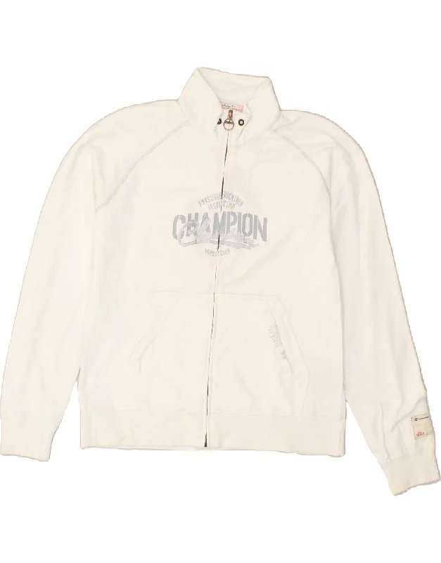 CHAMPION Womens Heritage Fit Graphic Tracksuit Top Jacket UK 18 XL White Zip Front Button Front Snap Front CHAMPION Womens Heritage Fit Graphic Tracksuit Top Jacket UK 18 XL White Zip Front Button Front Snap Front