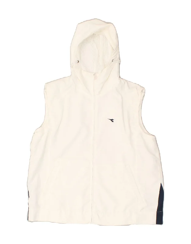 DIADORA Womens Hooded Sleeveless Tracksuit Top Jacket UK 10 Small White Hoodie Zip-Up Jacket Button-Up Jacket DIADORA Womens Hooded Sleeveless Tracksuit Top Jacket UK 10 Small White Hoodie Zip-Up Jacket Button-Up Jacket