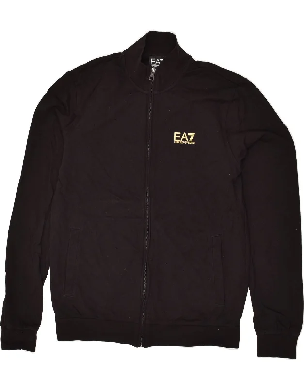 EMPORIO ARMANI Womens Tracksuit Top Jacket UK 14 Medium Black Cotton A-Line Jacket Boat Neck Shawl Collar EMPORIO ARMANI Womens Tracksuit Top Jacket UK 14 Medium Black Cotton A-Line Jacket Boat Neck Shawl Collar