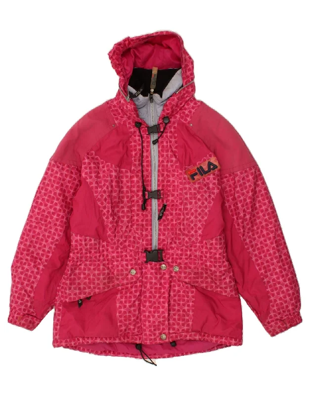 FILA Womens Hooded Ski Jacket IT 46 Large Pink Colourblock Polyester Front Pockets Side Pockets Patch Pockets FILA Womens Hooded Ski Jacket IT 46 Large Pink Colourblock Polyester Front Pockets Side Pockets Patch Pockets