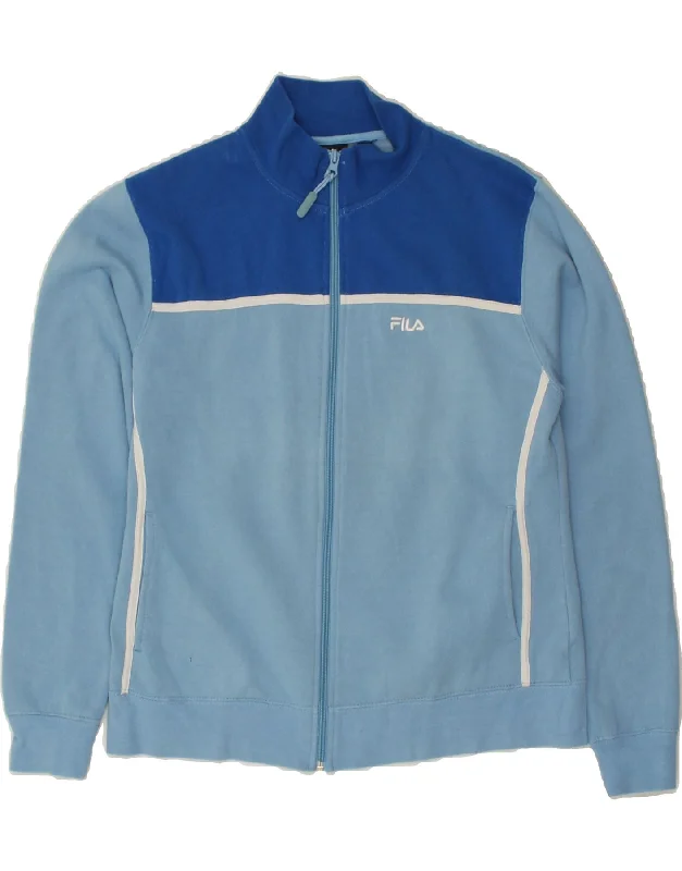 FILA Womens Tracksuit Top Jacket UK 14 Large Blue Colourblock Cotton Zip Front Button Front Snap Front FILA Womens Tracksuit Top Jacket UK 14 Large Blue Colourblock Cotton Zip Front Button Front Snap Front