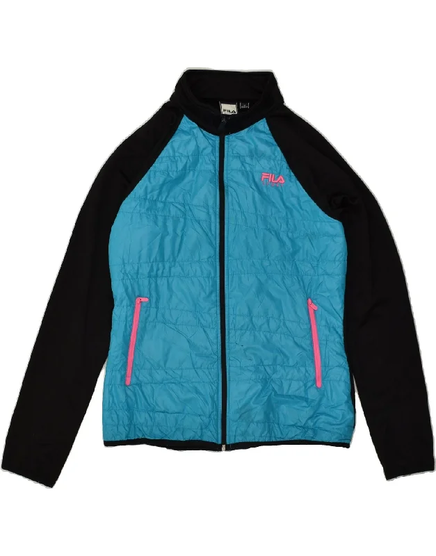FILA Womens Tracksuit Top Jacket UK 14 Medium Blue Colourblock Polyester Satin Fabric Silk Fabric Chiffon Fabric FILA Womens Tracksuit Top Jacket UK 14 Medium Blue Colourblock Polyester Satin Fabric Silk Fabric Chiffon Fabric