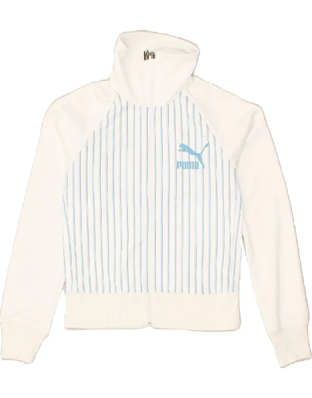 PUMA Womens Graphic Tracksuit Top Jacket UK 6 XS White Striped Polyester Snapped Jacket Toggled Jacket Drawstring Jacket PUMA Womens Graphic Tracksuit Top Jacket UK 6 XS White Striped Polyester Snapped Jacket Toggled Jacket Drawstring Jacket