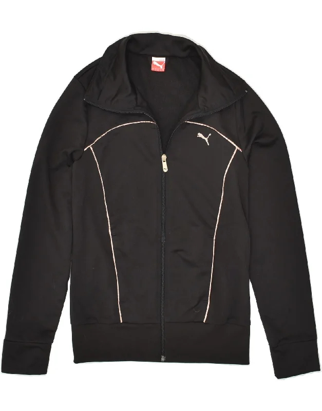 PUMA Womens Tracksuit Top Jacket UK 10 Small Black Polyester Zip Front Button Front Snap Front PUMA Womens Tracksuit Top Jacket UK 10 Small Black Polyester Zip Front Button Front Snap Front