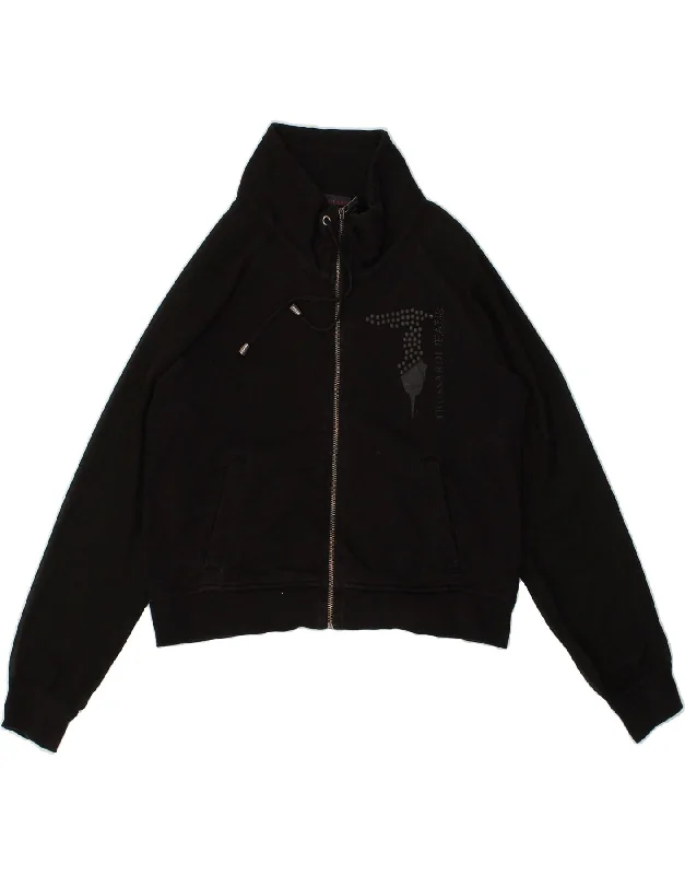 TRUSSARDI JEANS Womens Graphic Tracksuit Top Jacket UK 10 Small Black Faux Fur Fabric Real Fur Fabric Shearling Fabric TRUSSARDI JEANS Womens Graphic Tracksuit Top Jacket UK 10 Small Black Faux Fur Fabric Real Fur Fabric Shearling Fabric