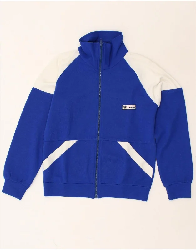 VINTAGE Womens Tracksuit Top Jacket UK 4 XS Blue Colourblock Acrylic Zippered Front Buttoned Front Snap Front VINTAGE Womens Tracksuit Top Jacket UK 4 XS Blue Colourblock Acrylic Zippered Front Buttoned Front Snap Front