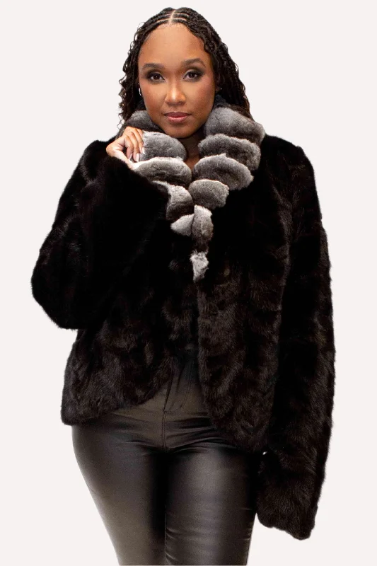 Ranch Mink Fur Bolero Jacket with Chinchilla Fur Shawl Collar Fleece Jacket Down Jacket Feather Jacket Ranch Mink Fur Bolero Jacket with Chinchilla Fur Shawl Collar Fleece Jacket Down Jacket Feather Jacket