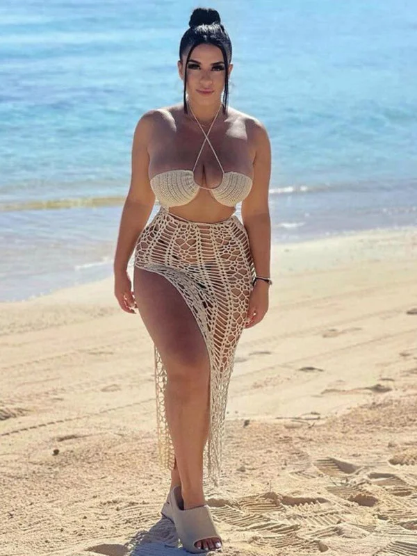 Blue Zone Planet | Long fringed stretch side slit spaghetti strap beach skirt seamless skirt comfort Blue Zone Planet | Long fringed stretch side slit spaghetti strap beach skirt seamless skirt comfort