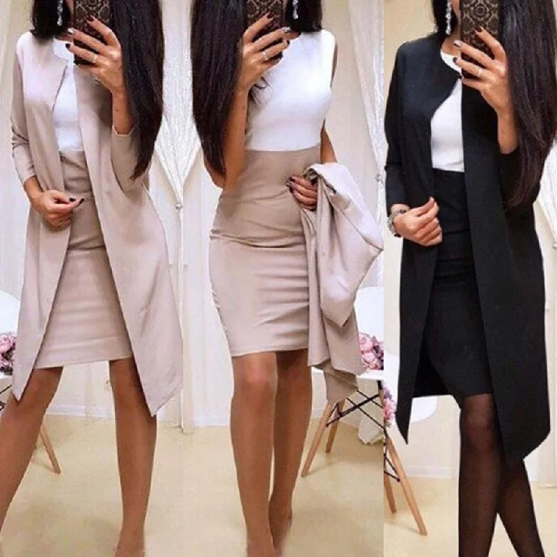 Sell 2pcs Suits With Skirt Office Lady Autumn Solid Color Long Blazer Jacket Bodycon Mini Skirt Suit Mini Skirt Suit linen skirt light Sell 2pcs Suits With Skirt Office Lady Autumn Solid Color Long Blazer Jacket Bodycon Mini Skirt Suit Mini Skirt Suit linen skirt light