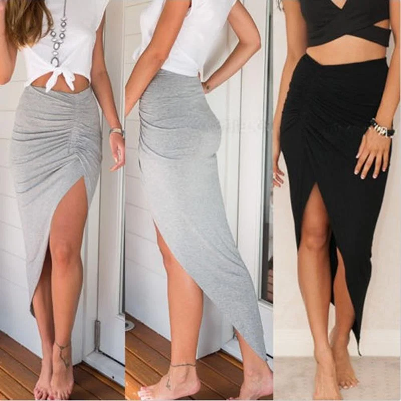 Sexy Irregular Skirts Women Summer Charm Split Long Skirt Slit Party Bodycon Skirt Gray Black Office Lady Skirts leather skirt bold Sexy Irregular Skirts Women Summer Charm Split Long Skirt Slit Party Bodycon Skirt Gray Black Office Lady Skirts leather skirt bold