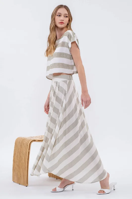 Stripe Handkerchief Midi Skirt elastic waist skirt