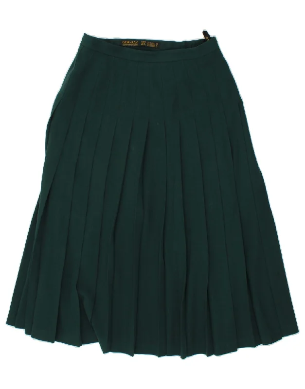 GOR'RAY Womens Knife Pleated Skirt UK 16 Large W32 Green Virgin Wool leather skirt sleek GOR'RAY Womens Knife Pleated Skirt UK 16 Large W32 Green Virgin Wool leather skirt sleek