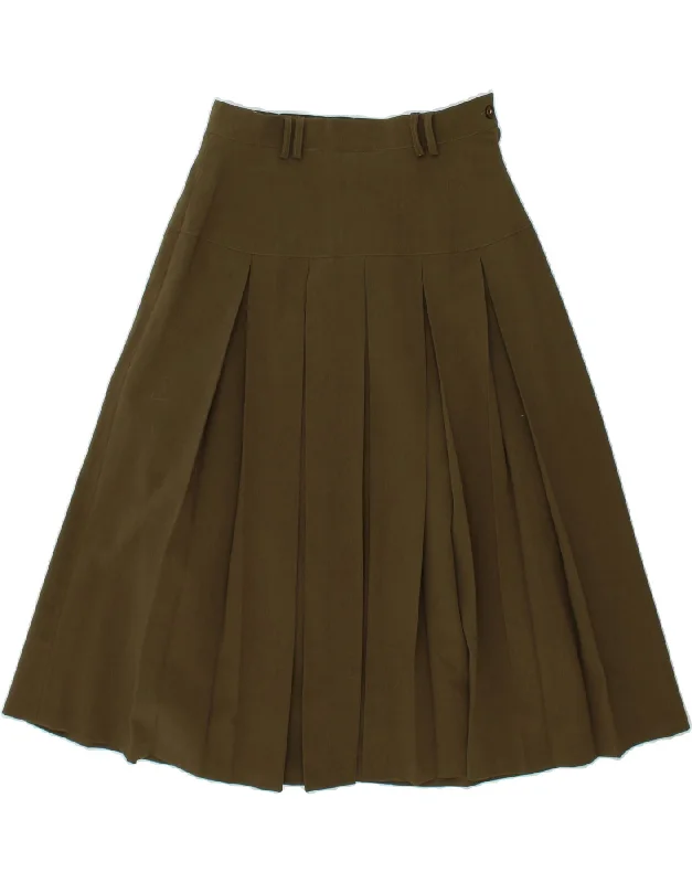 VINTAGE Womens High Waist Knife Pleated Skirt UK 14 Large W32 Khaki relaxed fit skirt VINTAGE Womens High Waist Knife Pleated Skirt UK 14 Large W32 Khaki relaxed fit skirt