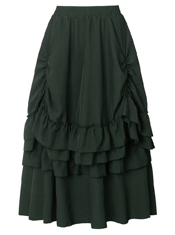 Women Medieval Retro Steampunk Gothic Renaissance Ruffle Layered Pleated Long Bustle Skirt velvet skirt rich Women Medieval Retro Steampunk Gothic Renaissance Ruffle Layered Pleated Long Bustle Skirt velvet skirt rich