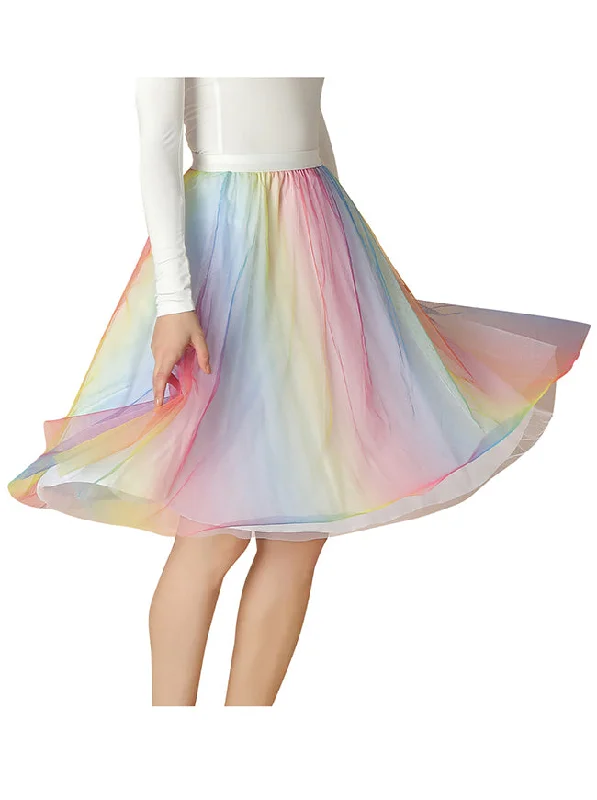 Women Mesh A-line Tulle Skirt Fairy Pleated Colorful Gradient Midi Skirt denim skirt classic Women Mesh A-line Tulle Skirt Fairy Pleated Colorful Gradient Midi Skirt denim skirt classic