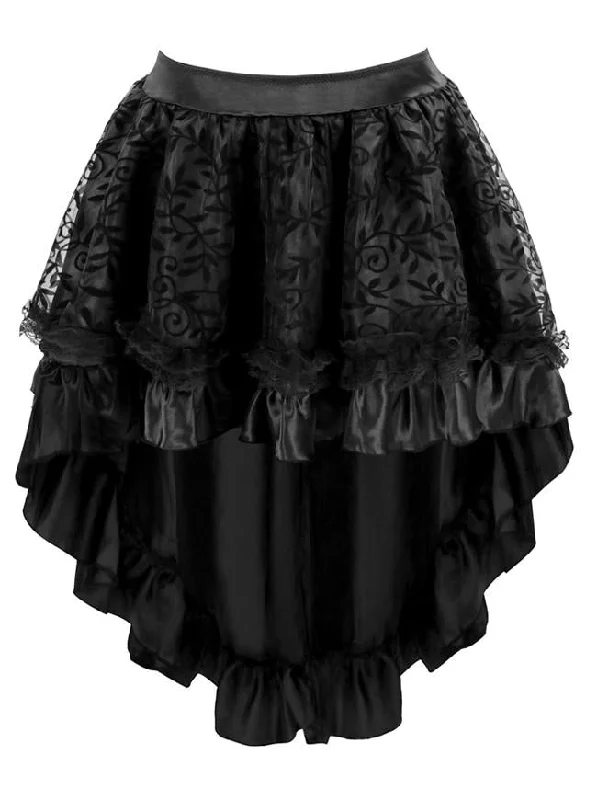 Women's Steampunk Gothic Vintage Satin High Low Skirt with Zipper silk skirt luxurious Women's Steampunk Gothic Vintage Satin High Low Skirt with Zipper silk skirt luxurious